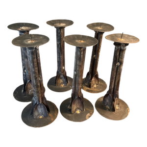 Italian Studio 1960s Brutalist Iron Candlesticks Set