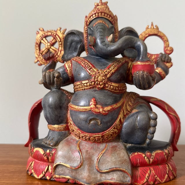 Tribal Vintage Mid-Century Signed Balinese Hand-Carved Ganesha Wood Sculpture by I Wayan Pageh For Sale - Image 3 of 12