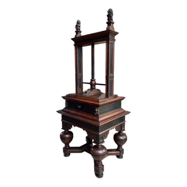 Antique English Book Press Table Renaissance Carved Oak Ebonized Cabinet C1880 For Sale