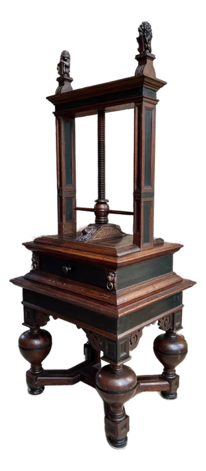 Antique English Book Press Table Renaissance Carved Oak Ebonized Cabinet C1880