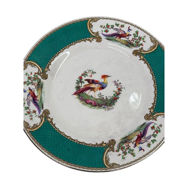 Green Early 20th Century Myott Staffordshire Green Chelsea Bird Dinner Plates- Set of 12 For Sale - Image 8 of 9