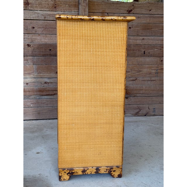 English Vintage British Colonial Tortoise Rattan Cabinet With Drawer For Sale - Image 3 of 12