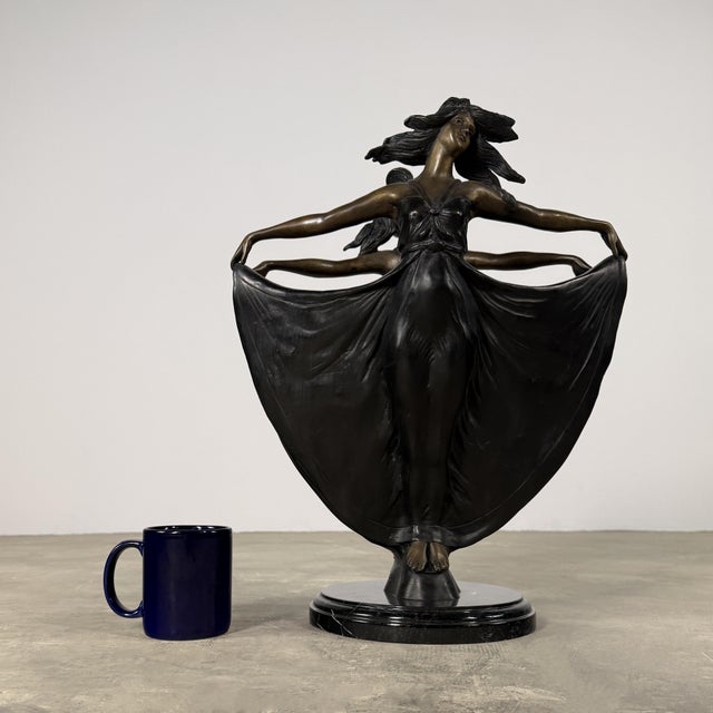 Art Nouveau Bronze Maidens Vase / Planter – Signed H. Beau, 20” Tall For Sale - Image 14 of 14