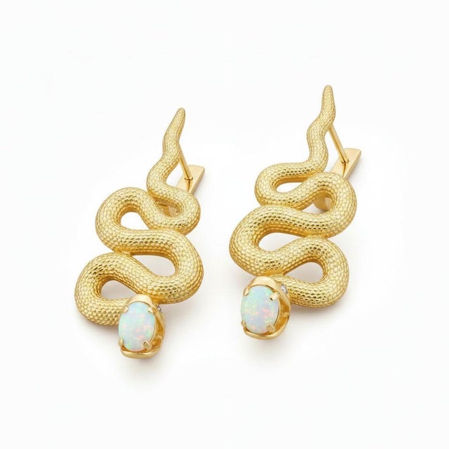 Massive snake earrings. Massive Snake earrings with opals in opened mouth. Snake silver earrings. Long snake earring. Big...