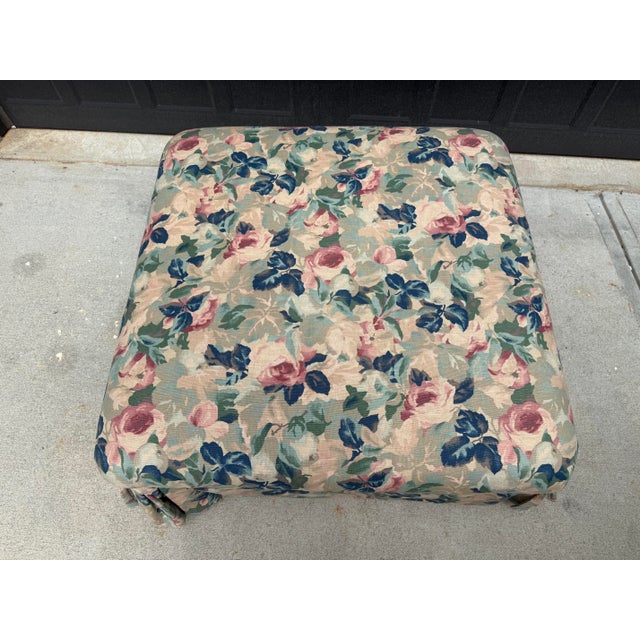 Vintage 1980s Cottage-Style Floral Upholstered Ottoman on Casters For Sale - Image 4 of 8