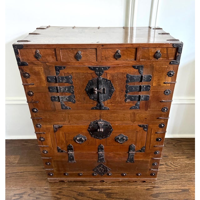 An antique Korean Wood Chest from Jeon-Ju, North Jeolla Province made in 19th century of late Joseon Dynasty. Constructed...