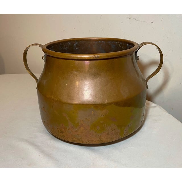 Metal Large Antique 1800's Handmade Dovetailed Thick Copper Handle Cooking Pot Jug For Sale - Image 7 of 11