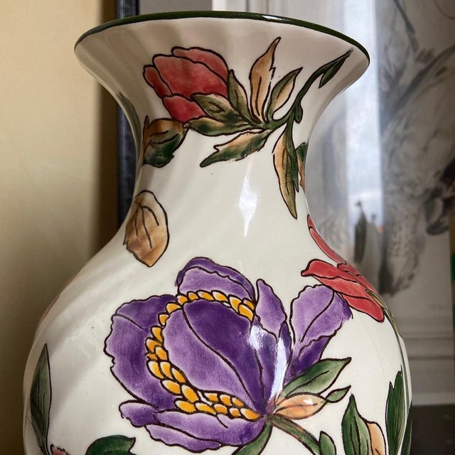 1960s Vintage Flowers Ceramic Earthenware Vase by Gien, France, 1960s For Sale - Image 5 of 12