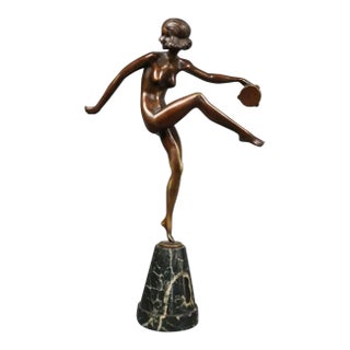 Pierre Laurel (French 1892-1962) Patinated Bronze Figure "Tambourine Dancer" C. 1925 For Sale