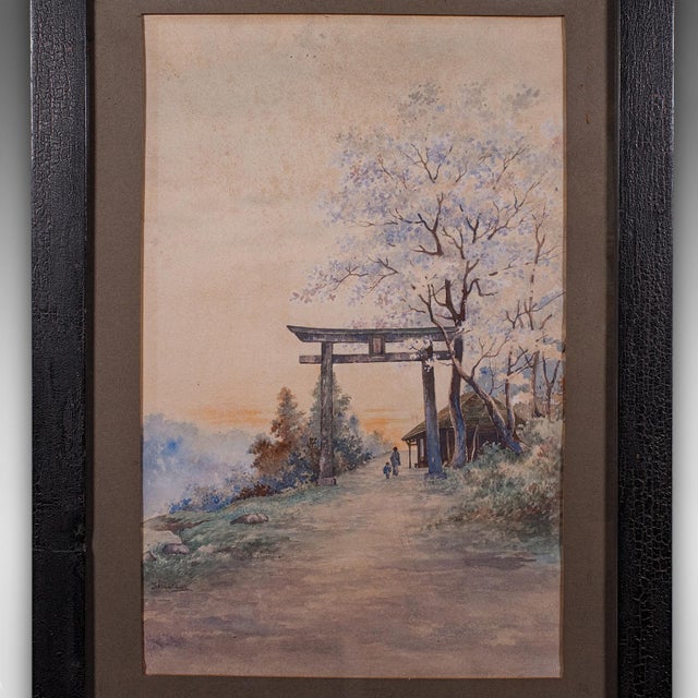 Vintage Torii Gate Landscape Painting, Japanese School, Watercolour, Art, c.1960 For Sale - Image 11 of 11