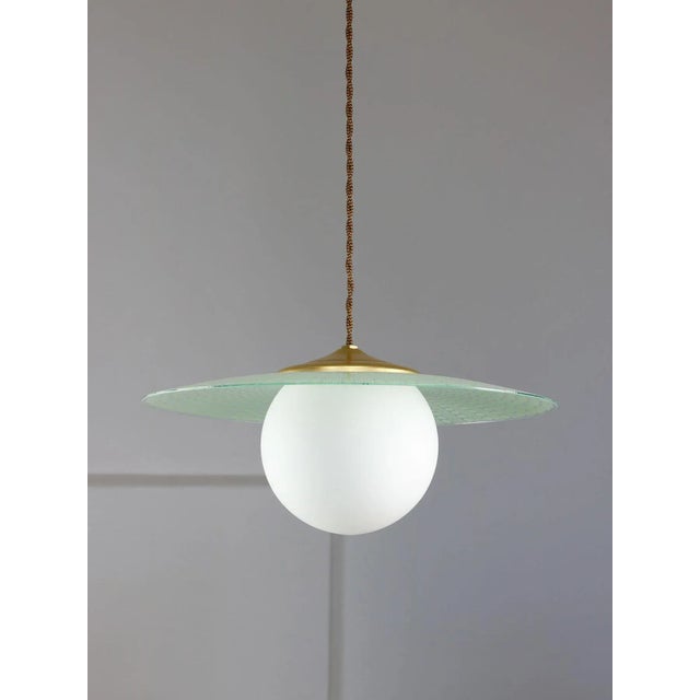 Aqua Mid-Century Italian Brass and Opaline Angel Pendant Lamp For Sale - Image 8 of 16