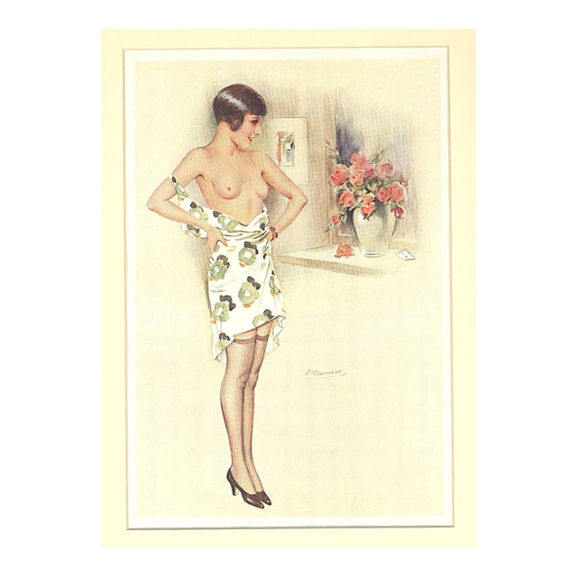 1930 French Art Deco Lithograph Nude by Suzanne Meunier, Matted For Sale