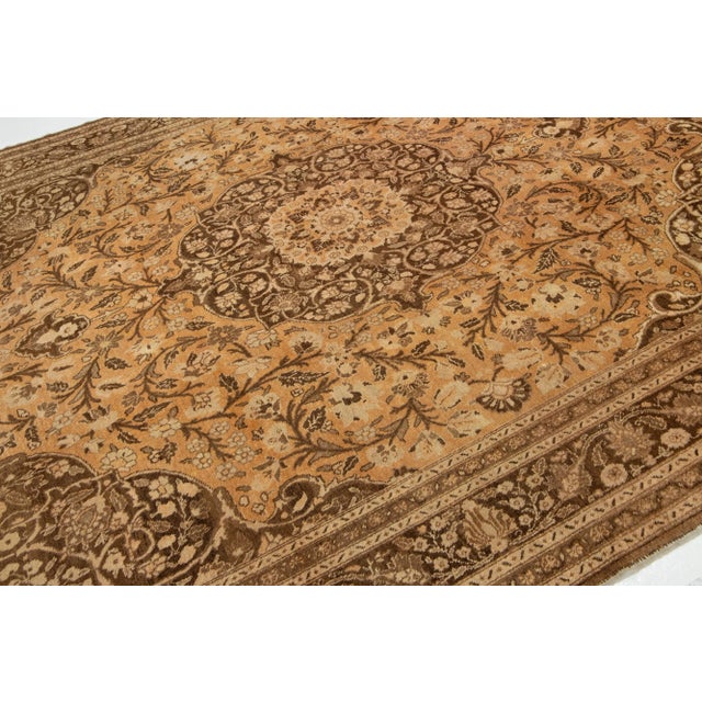 10 X 13 Vintage Tabriz Handmade Designed Wool Rug in Tan Color For Sale In New York - Image 6 of 10