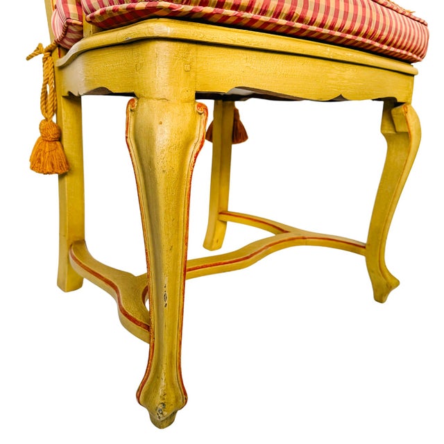 Early 20th Century Venetian Rococo / Louis Revival Style Yellow Wood Upholstered Accent Side Chairs - A Pair For Sale - Image 9 of 17