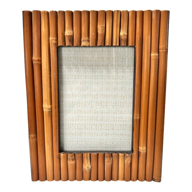 Vintage Bamboo Picture Frame - Coastal Boho Natural Rattan Style Desk Frame For Sale
