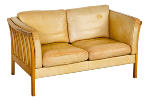 Vintage Scandinavian Sofa in Beige Leather and Wood from Stouby, 1960s