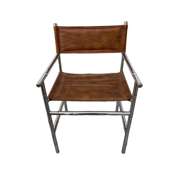 1970s Mid-Century Modern Chrome Bamboo Table With Glass Top and 4 Chairs For Sale - Image 5 of 12