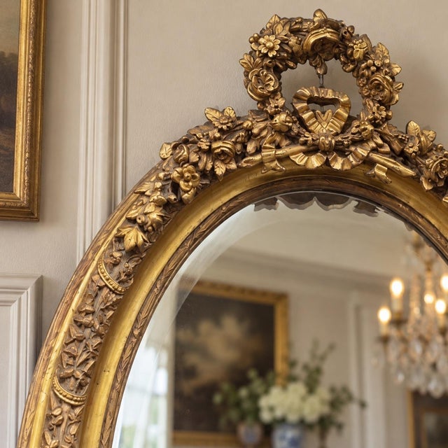 Gold 1970 Artisan Louis XVI Gold Beech Oval Wall Mirror For Sale - Image 8 of 10