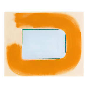Light Blue and Mustard Yellow-Orange Modern Art Print, 24 X 30 Unframed Print