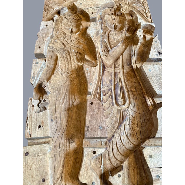 Wood Antique Indian Temple Panel-Hand Carved Wood-Architectural Wall Art 37''-Sacred For Sale - Image 7 of 12