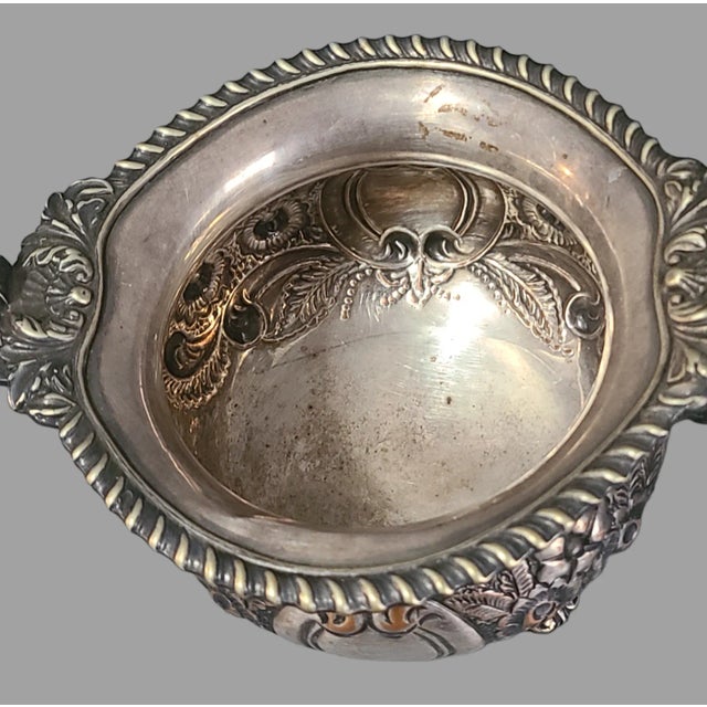 Antique Victorian English Ornate Floral Plated Silver on Copper Creamer Sugar Bowl Set- 2 Pieces For Sale - Image 9 of 10
