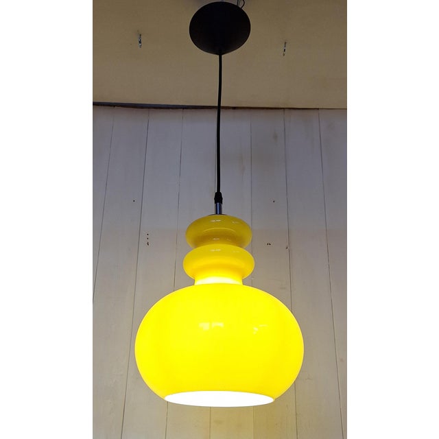 Vintage Ceiling Lamp with Yellow Glass Shade on Chrome-Plated Metal Mount, 1970s For Sale - Image 6 of 8