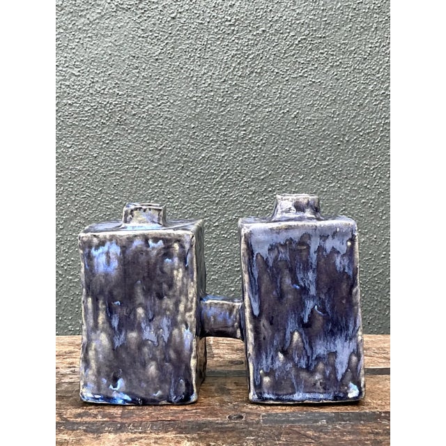 Late 20th Century Vintage Dual Cubic Ceramic Vase For Sale - Image 5 of 12