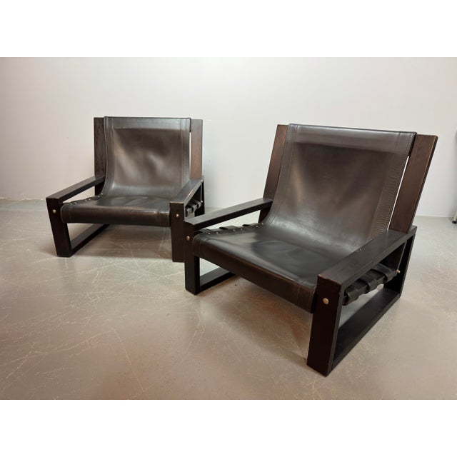 Mid-Century Brutalist Black Leather Lounge Chairs by Atelier Sonja Wasseur, Netherlands, 1970s, Set of 2 For Sale - Image 10 of 10