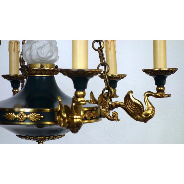 Metal Empire French Bronze and Glass Chandelier from Lucien Gau, 1940s For Sale - Image 7 of 14