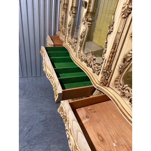 Antique White Mid 20th Century Monumental Rococo Revival Hand-Painted Floral China Cabinet and Buffet For Sale - Image 8 of 12