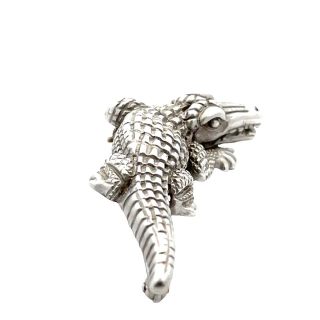 Mid 20th Century Mid 20th Century Kieselstein 18k White Gold Crocodile Pin For Sale - Image 5 of 7