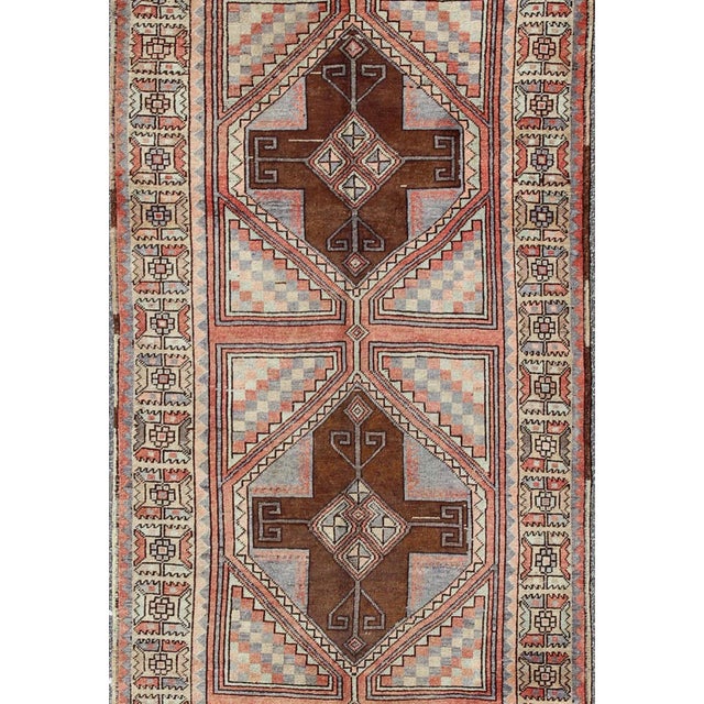 Multicolored pastel vintage Turkish Oushak runner with cross shapes design, rug en-142351, country of origin / type:...