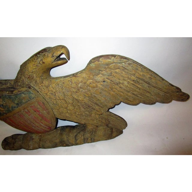 American Late 19th Century Hand-Carved & Painted Wooden Eagle With Shield Bellamy Style For Sale - Image 3 of 10
