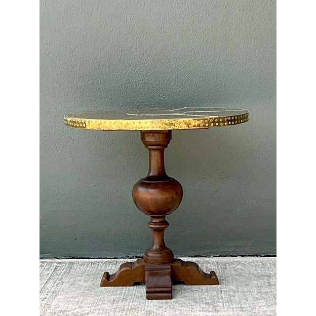 Wood Vintage Brass and Wood Pedestal Table For Sale - Image 7 of 12