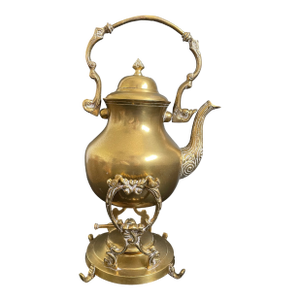 Antique Ornate Brass Tilting Teapot With Stand and Warmer