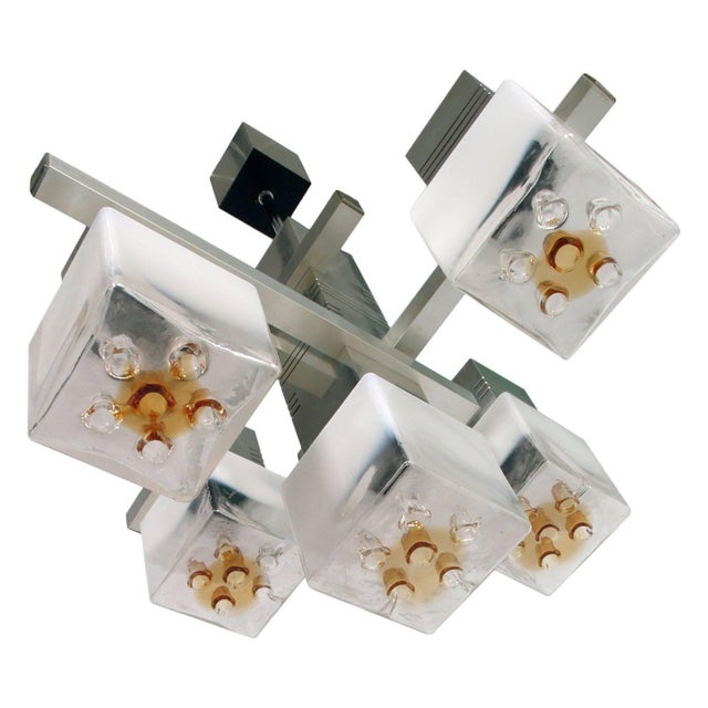 1970s Cubic Chandelier in Chromed Metal by Gaetano Sciolari for Mazzega, 1970s For Sale - Image 5 of 7
