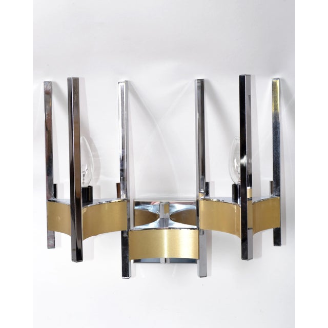 Gaetano Sciolari Two Lights Wall Sconces Brass & Chrome, Italy 1970s - Pair For Sale In Miami - Image 6 of 10
