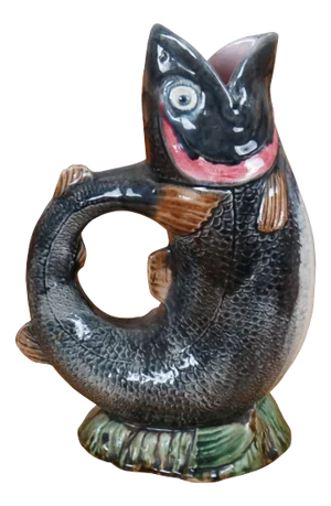 Antique 19th Century Majolica Porcelain Gurgle Gluggle Fish Pitcher Jug