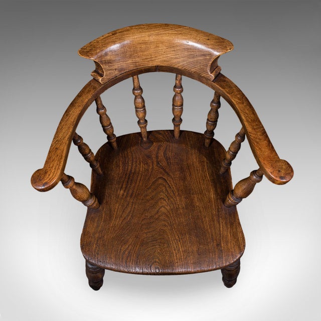 Wood Antique Country House Captain's Chair, English, Smoker's Bow, Edwardian, c.1906 For Sale - Image 7 of 12