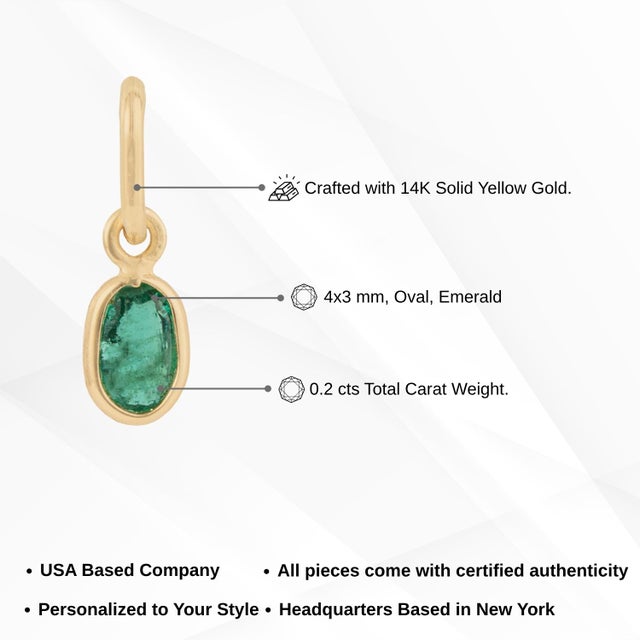 14k Solid Gold Contemporary Emerald Charm Pendant Gift for Birthday For Sale - Image 14 of 18