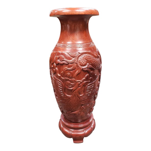 1st Quarter 20th Century Antique Chinese Phoebe Zhennan Wood Phoenix Vase For Sale