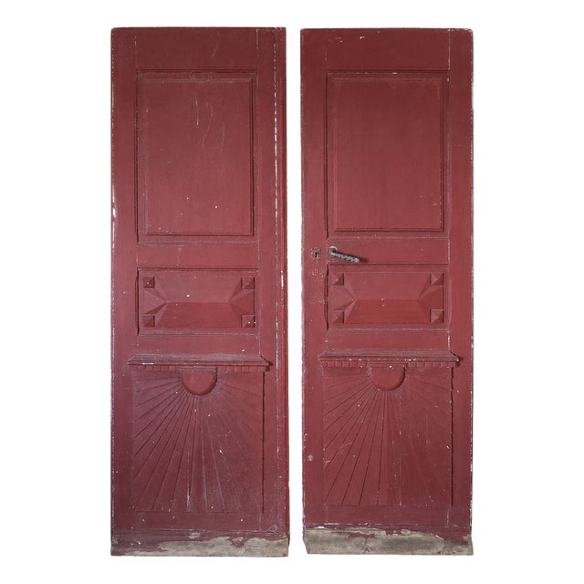French Architectural Handmade Cherrywood Manoir Doors, 1890s, Set of 2 For Sale