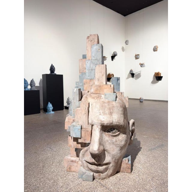 Early 21st Century Large Architectural Carved Polychrome Wood Head Sculpture by Jose Perozo, 2023 For Sale - Image 5 of 14
