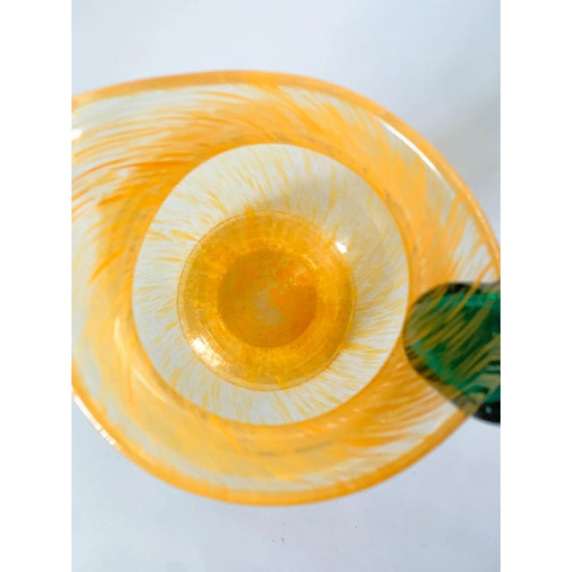 Vintage Blown Glass Urn Pitcher With Orange Swirl Glass and Green Applied Handle For Sale In Dallas - Image 6 of 8