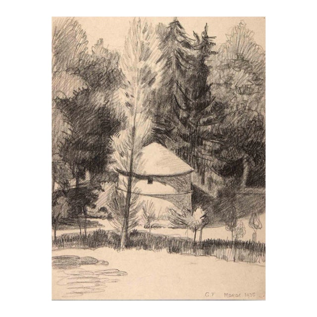 Georges-Henri Tribout, Landscape with Trees, Original Drawing, 1935 For Sale