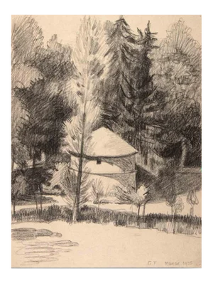 Georges-Henri Tribout, Landscape with Trees, Original Drawing, 1935