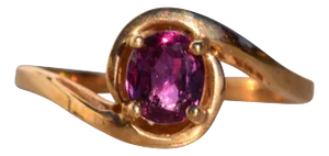 Ocho Calle: Reddish-Purple Natural Sapphire in Yellow Gold Bypass Ring