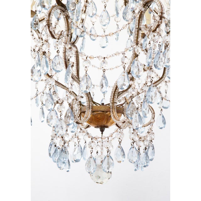 Italian Waterfall Chandelier in Gold-Plated Metal with Blue Crystals, 1960s For Sale - Image 9 of 14