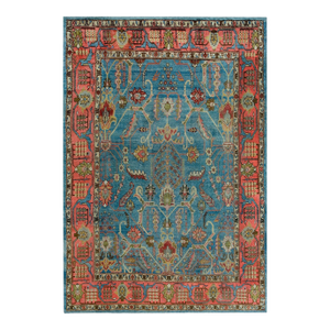 1880s Teal Blue Geometric Antique Central Asian Silk Khotan "Kashgar" Rug 9' X 13' Handknotted Wool Carpet