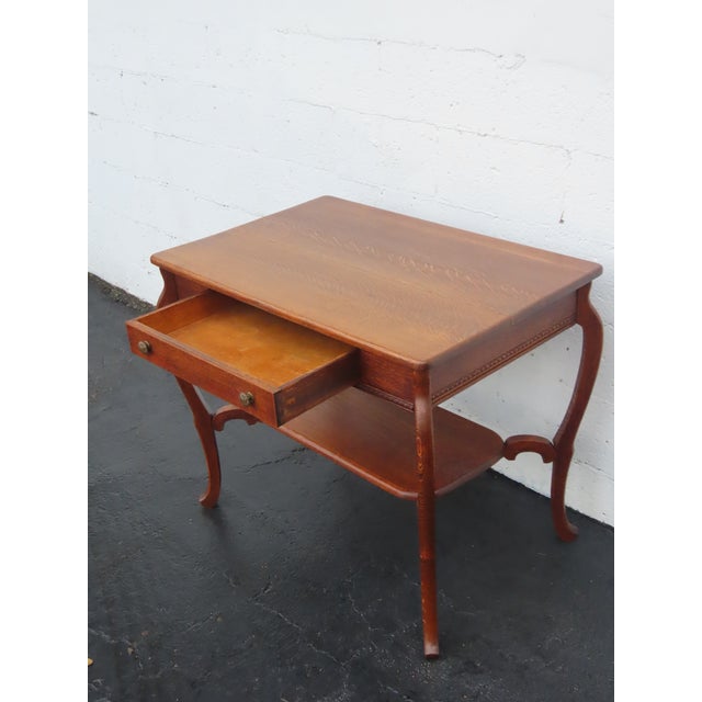 Early 1900s Tiger Oak Writing Office Desk Console Table 6675 For Sale - Image 9 of 15